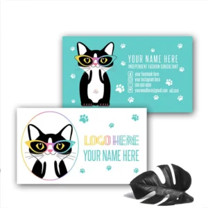 Cat with Glasses Teal Business Card