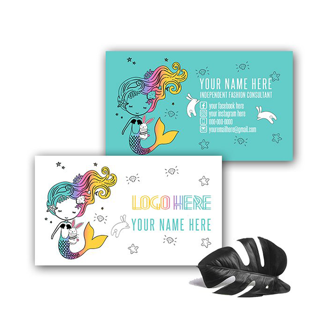 Mermaid with Rabbit Teal Business Card